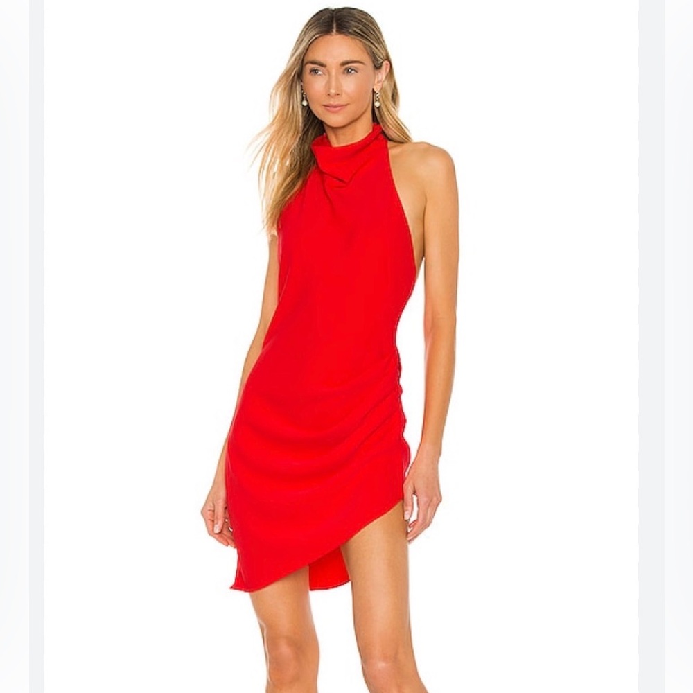 Amanda Uprichard Scarlet Red Asymmetrical Halter Mini Dress